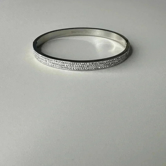 Stainless Steel Bangle Simulated Diamonds - Picture 3 of 6